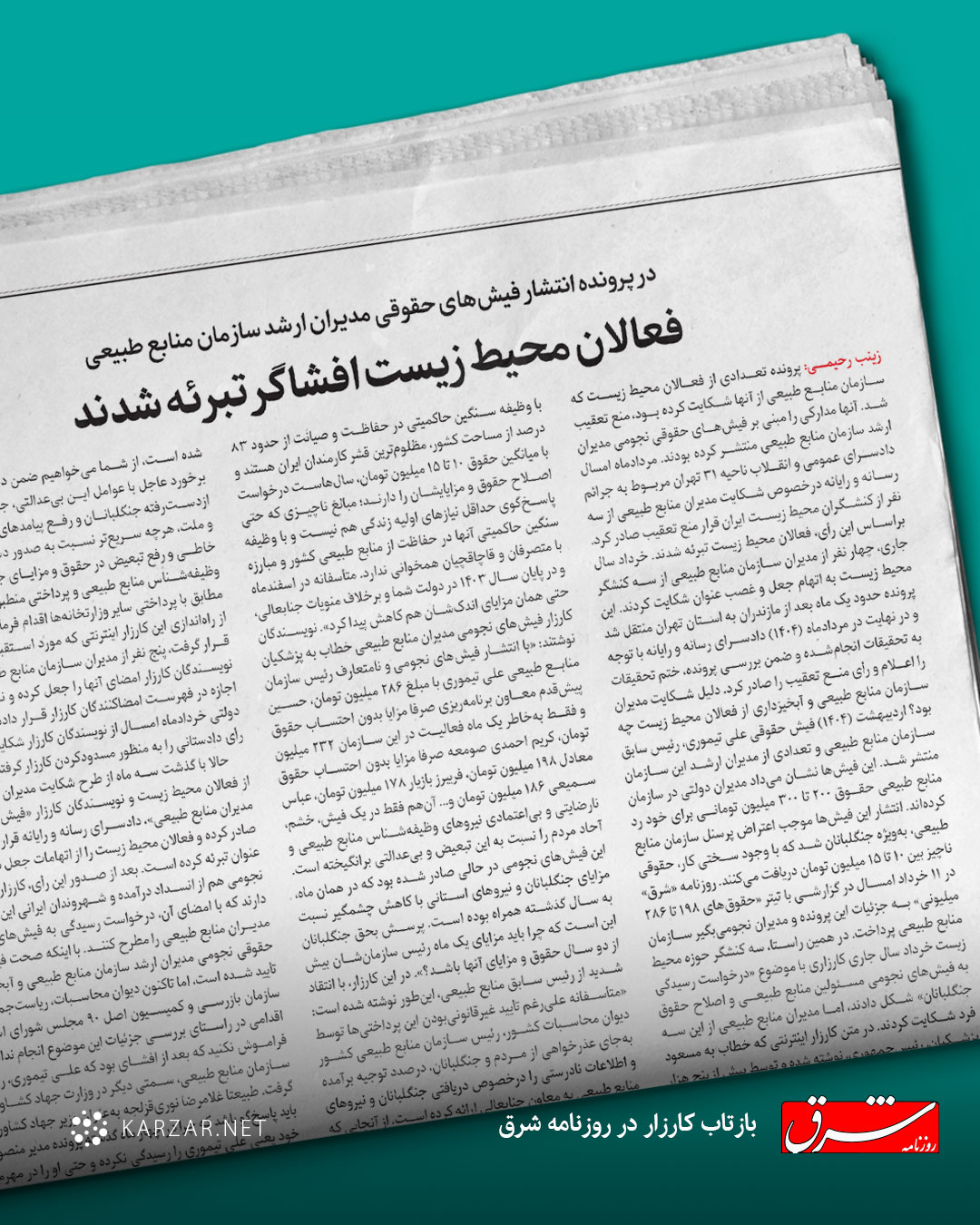 در پرونده انتشار فیش‌های حقوقی مدیران ارشد سازمان منابع طبیعی‌ فعالان محیط‌ زیست افشاگر تبرئه شدند