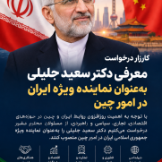 درخواست معرفی دکتر سعید جلیلی به‌عنوان نماینده ویژه جمهوری اسلامی ایران در امور چین